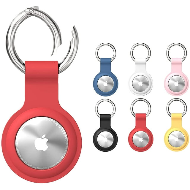 Silicone Case for AirTags, Soft Rubber Shockproof Protective Skin Cover with Keychain Compatible with Apple AirTags – for Accessories Key-Ring, Wallet, Luggage, Pet Collar (Red)