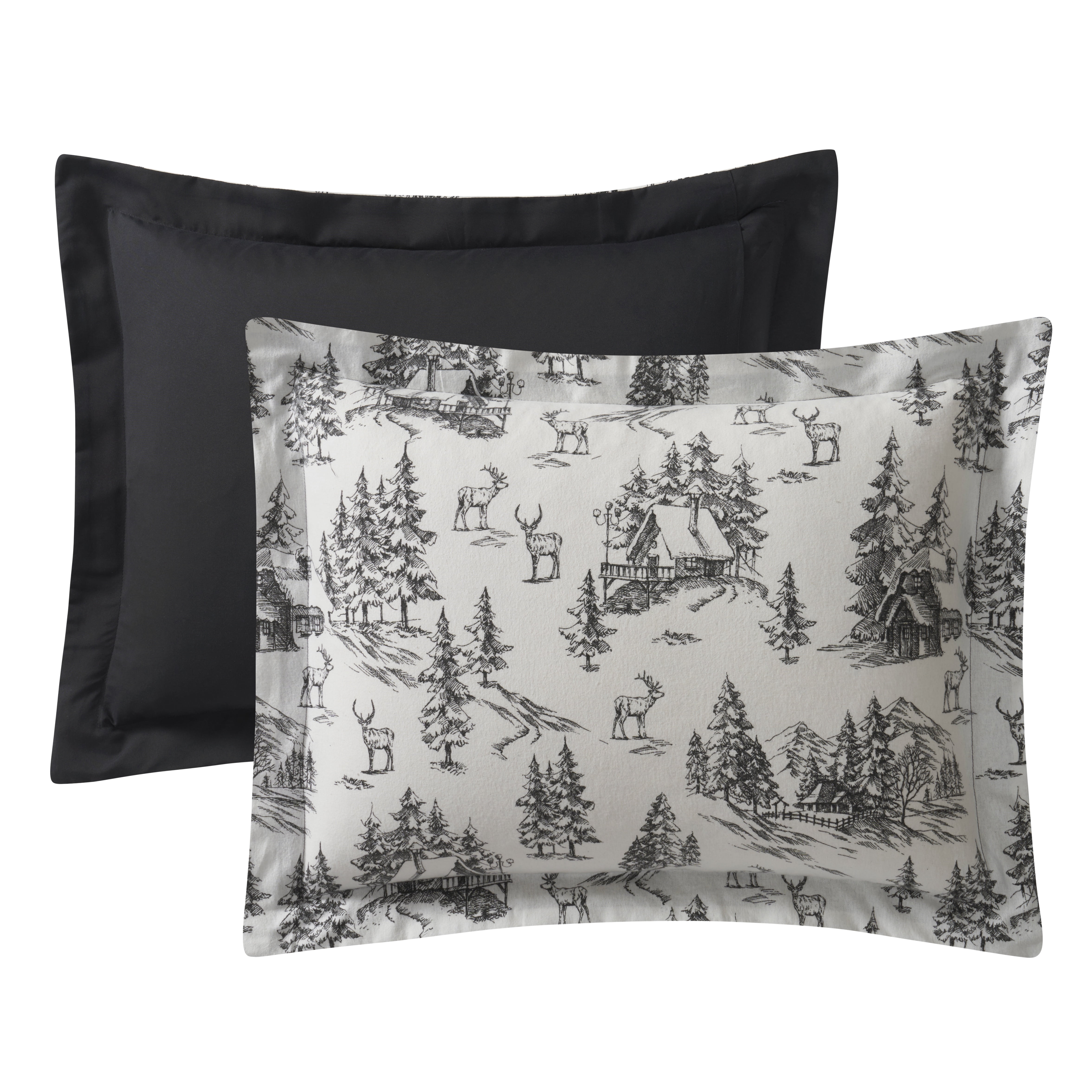 My Texas House Norwich Forest 2-Piece Ivory/Black Cotton Flannel Comforter Set, Twin/Twin XL
