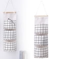 thumbnail image 2 of Tanuse 3 Pocket Hanging Storage Bag Linen Cotton Checkered Fabric Wall Mounted Organizer for Door Closet Punch Free Installation Multi Layer Sundries Organizer for Home Dorm Bathroom Kitchen, 2 of 8