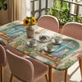 thumbnail image 3 of Country Flowers Table Cloths for 6 Foot Rectangle Tables, Farmhouse Floral Windows Pots Plants Patio Waterproof Elastic Fitted Tablecloths, Washable Rectangular Table Cover for Camping, 3 of 8