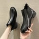 thumbnail image 2 of NECHOLOGY Botas Mujer Adulto Femenino Zapatos Botines mujer mujer cuero artificial Color sólido otoño suela gruesa tacones cuadrados Slip On Botines cortos zapatos de punta redonda (Black, 6.5), 2 of 7
