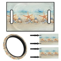 Jeiento Starfish Golf Cart Accessories 4 Set Golf Cart Seat Cover Golf Cart Steering Wheel Cover Golf Cart Flags 2 Seat Golf Cart Cushion Cover Steering Wheel Cover Decor Golf Cart Banner