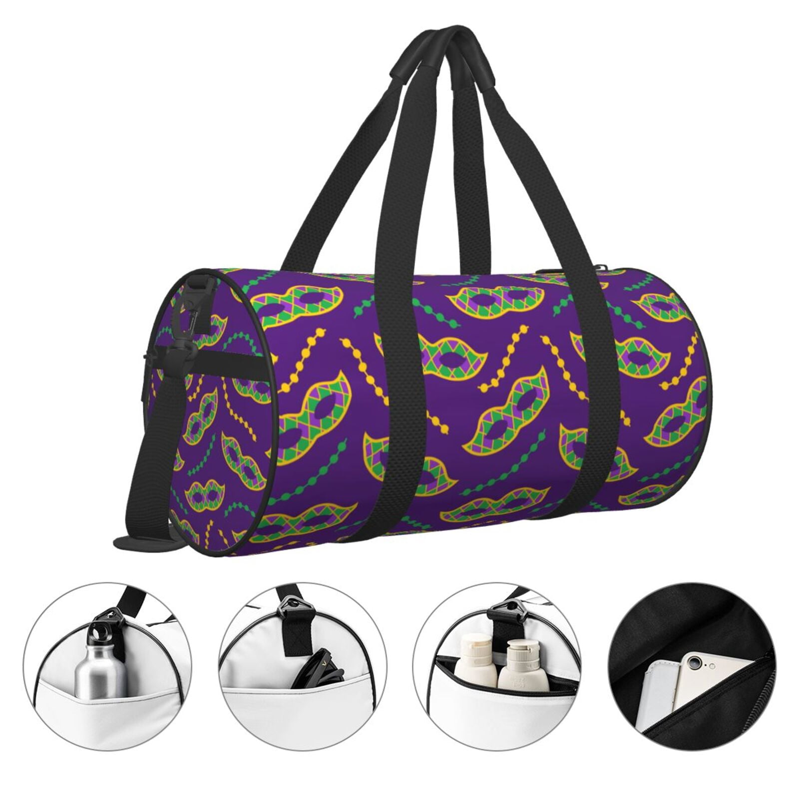 Vsdgher Carnival Masks and Beads 45L Foldable Duffel Bag, Sports Gym Bag,Overnight Bag, Portable Weekender Bag for Airplanes