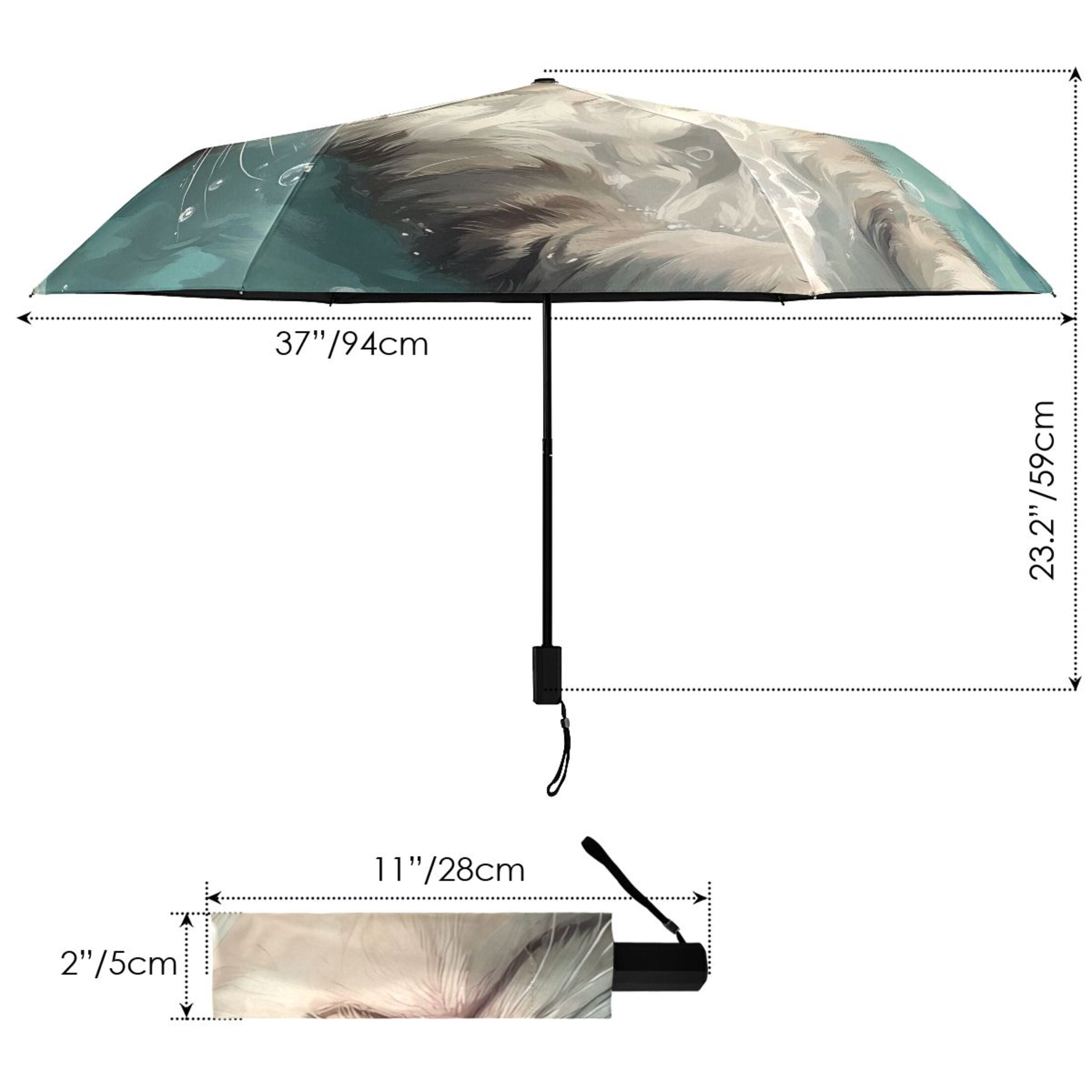 Cat Floating in Water Compact Sun Umbrella Windproof Travel Umbrellas for Rain Strong Portable UV Protection