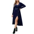 thumbnail image 2 of Gspmoly Robe d'Été, Robe à Manches Longues pour Femme à Col en V, Style Élégant, Ajustée, Taille Haute, avec Gants, Robe, Robes de Soirée pour Femmes, Offres Prime, 2 of 6