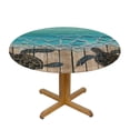 thumbnail image 3 of PIKWEEK Tablecloths Ocean Turtle Beach Wooden Round Table Cover White, 3 of 8