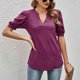 thumbnail image 3 of Blusa de manga abullonada para mujer, blusa de manga abullonada en V, blusa de manga abullonada de moda para mujer, blusa de color puro, funcionalidad inteligente, 3 of 8