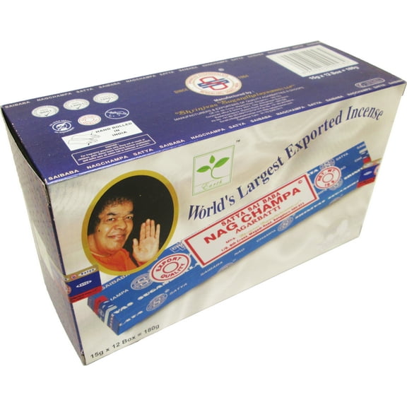 Satya Sai Baba Classic Nag Champa Agarbatti Incense Sticks [12 Boxes x 15 Sticks Per Box - Brown - 15 g]