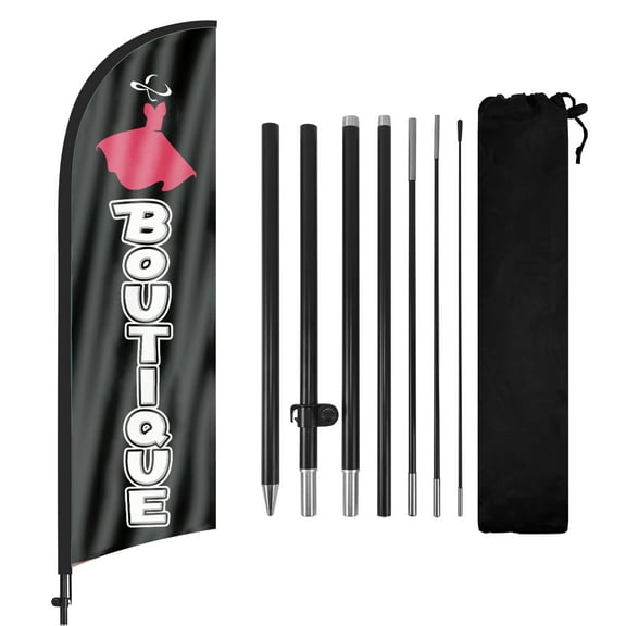 QSUM Boutique Sign Feather Flag with Pole Kit,7FT Boutique Decoration Display, Boutique Business Sign,Boutique Swooper Flag