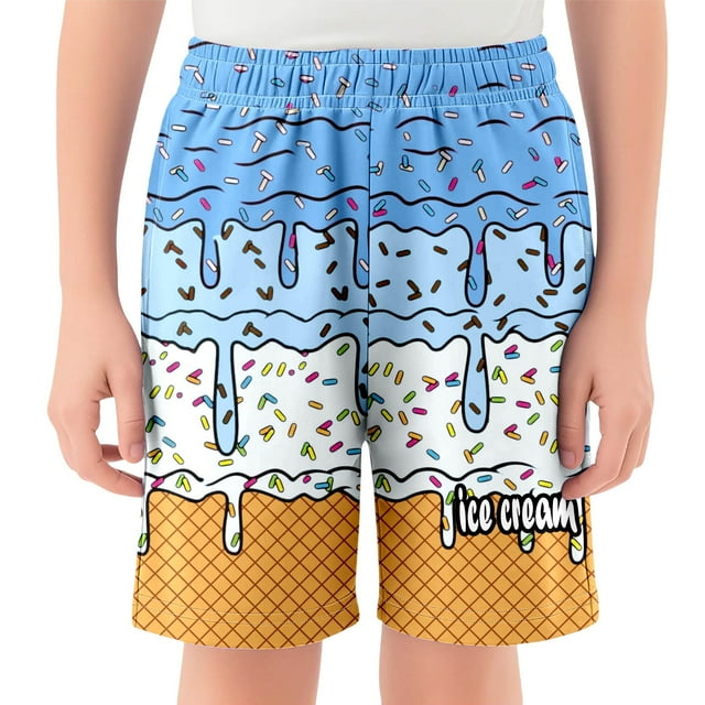 Boy's Ice Cream Patchwork Drawstring Waist Printed Summer Boho Track Shorts 2-14Years