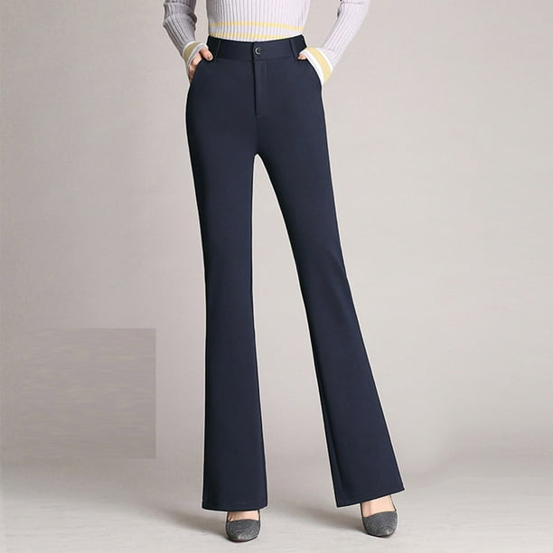 WILLBEST Pantalones Casuales para Mujer, con Bolsillos, Cintura Alta, Lisos, Rectos, Largos, Acampanados, para Comodidad y Estilo Diario. Mediana
