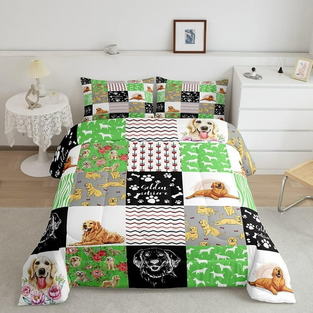 Dog Themed Comforter Queen Size,Golden Retriever Bedding Set for Teens