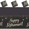 3 Pack Happy Retirement Disposable Plastic Tablecloth, Black and Gold Color for Party Decorations, 54" x 108" Rectangular