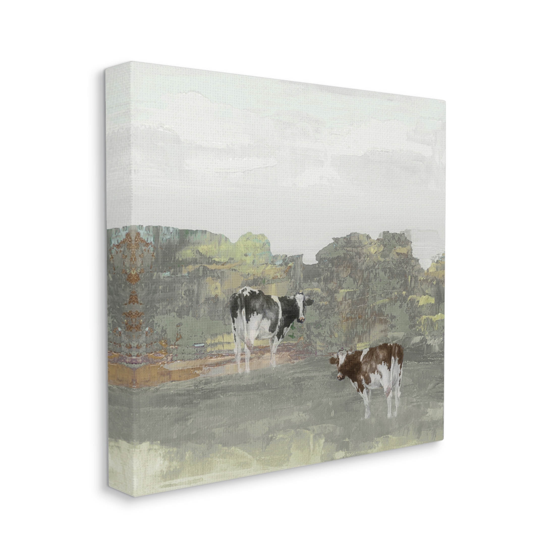 Abstract Cow Duo Farm Nature Animals & Insects Graphic Art Gallery Wrapped Canvas Print Wall Art