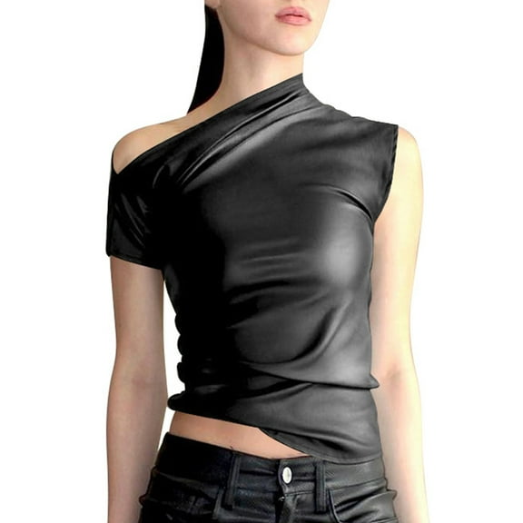 Women's Slim Fit Shoulder Leather Top Summer Street Style Fashion