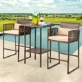 thumbnail image 5 of Zimtown Outdoor 3-Piece Bar Set, 2-Person Bar Height Table & Stools with Beige Cushions, Brown Gradient Rattan, 5 of 12