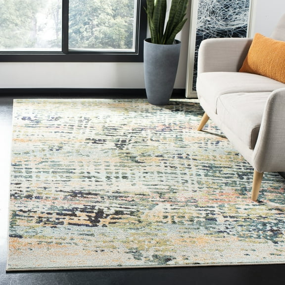 SAFAVIEH Madison Xanthia Vintage Abstract Area Rug, Beige/Navy, 5'3" x 7'6"