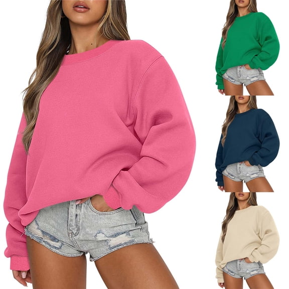 qolati Womens Sweatshirts Long Sleeve Crewneck Oversized Pullover Sweaters Casual Comfy Fall Fashion Outfits Y2k Clothes 2023