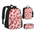 thumbnail image 2 of Naloa Hand Drawn Strawberry Print Large Capacity Backpack Lunch Bag Pencil Case Combination 3 Piece Set for Student, 2 of 8