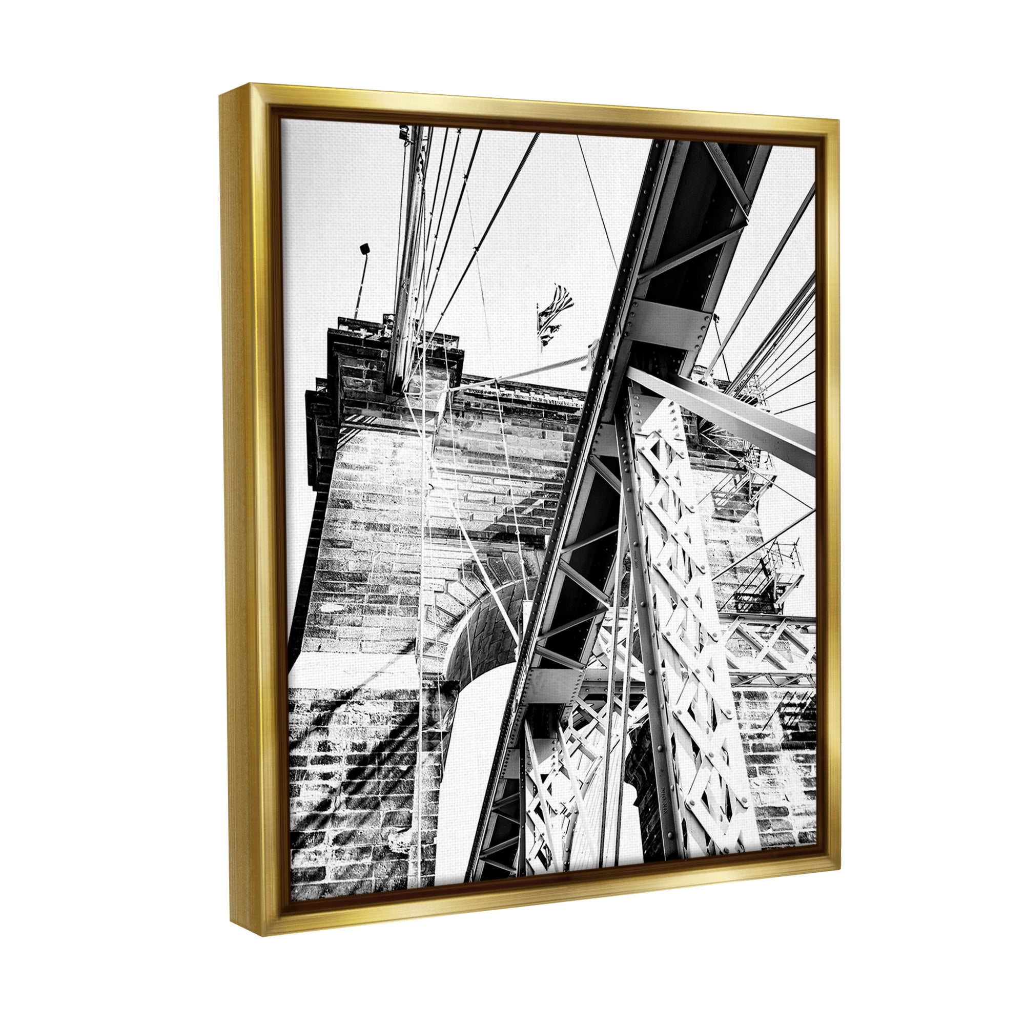 Stupell Industries Grey Urban Bridge Travel & Places Photography Gold Floater Framed Canvas Art Print Wall Art, 25 x 31