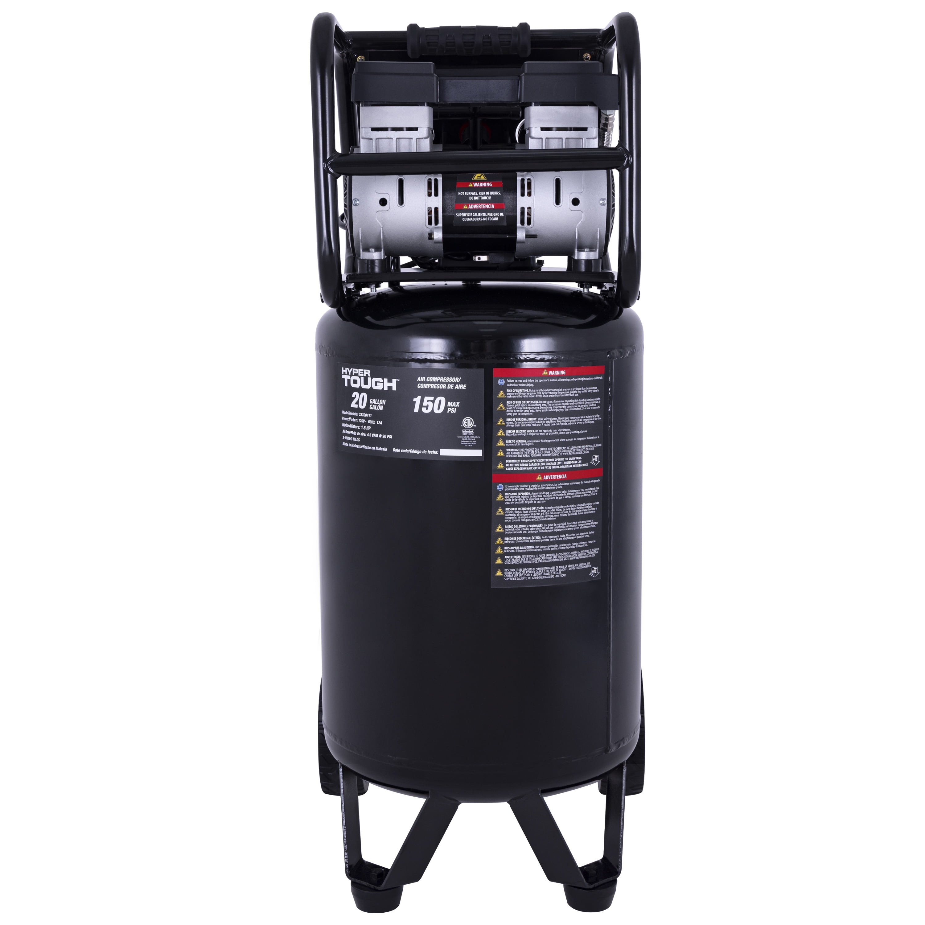 Hyper Tough 20 Gallon 1.8 HP Vertical Quiet air compressor 150psi