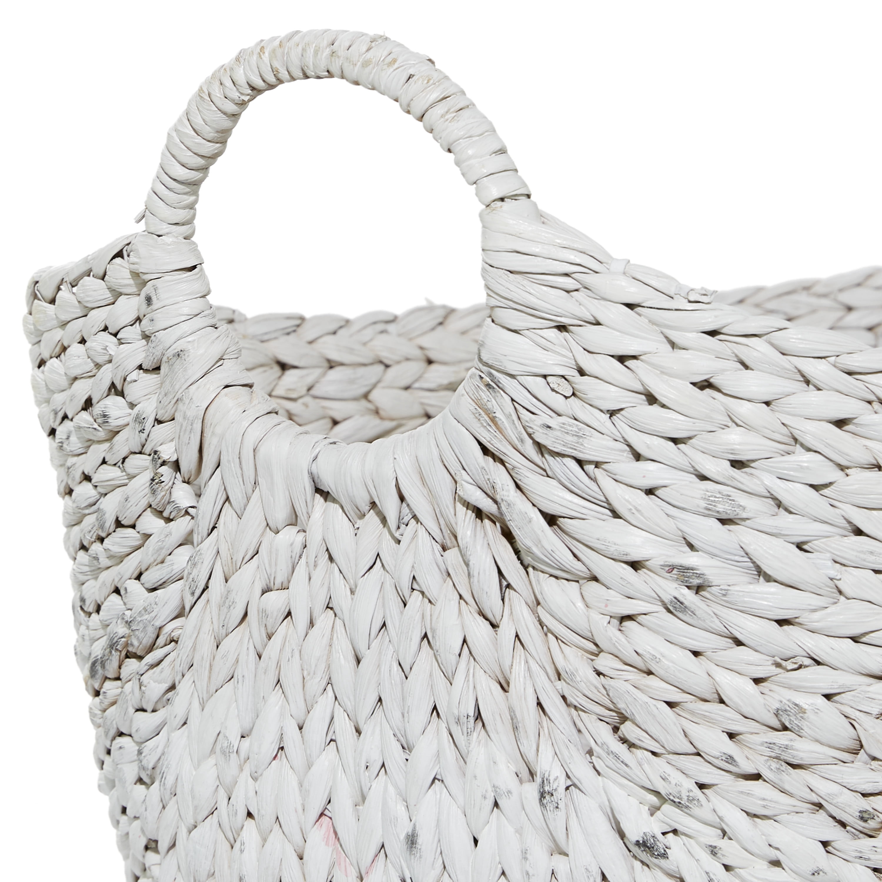 Cosmoliving by Cosmpolitan Seagrass Contemporary Woven Storage Basket 21"W x 19"H, with Daisy White Finish and Half Dipped Pink Accent
