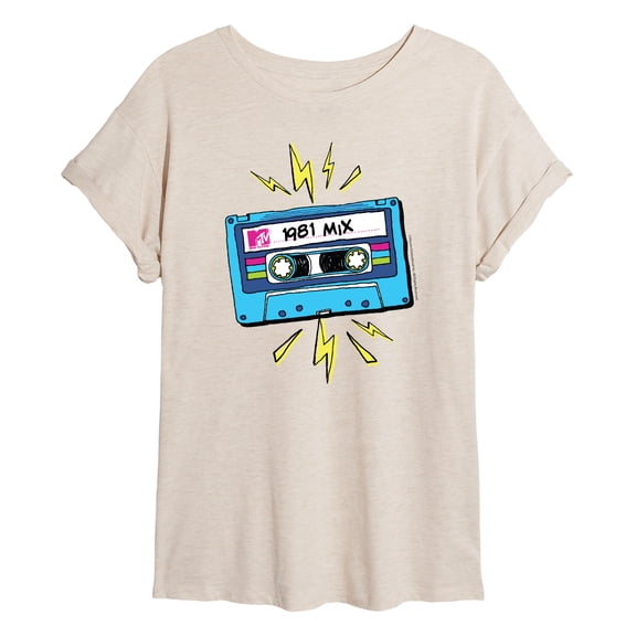 MTV - 1981 Mix Cassette Tape - Juniors Oversized Graphic T-Shirt