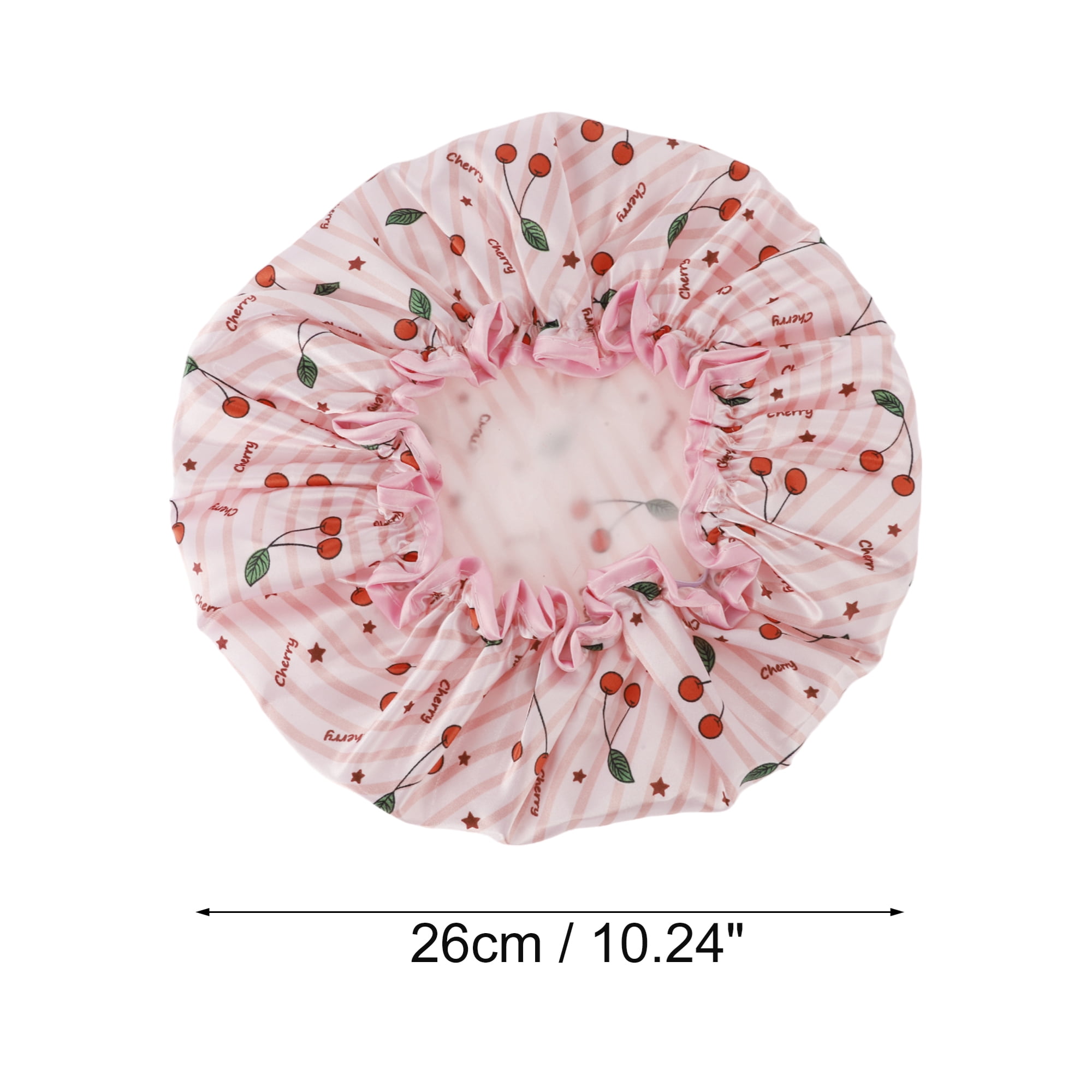Unique Bargains Women Double Layer Small Cherry Shower Cap for Bathroom Pink