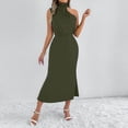 thumbnail image 4 of Bnwani Women's Dresses,Summer Dresses,Crew Neck,Zipper,Satin,Sleeveless,Army Green,XL, 4 of 8