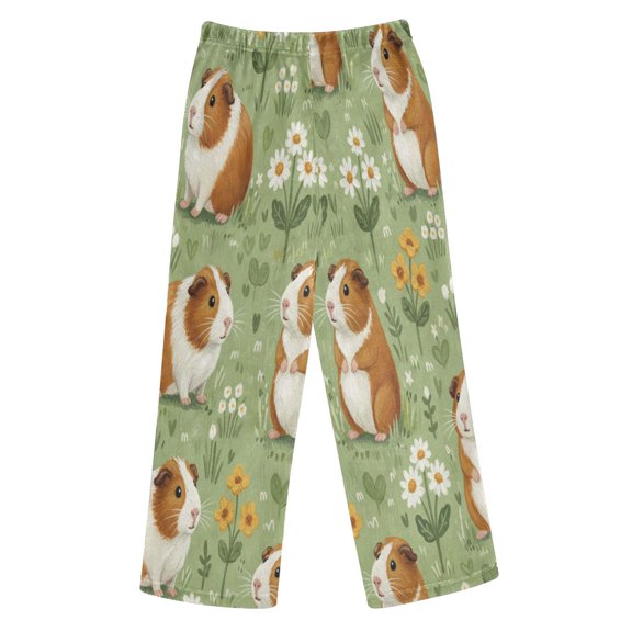 BZSMCE Guinea Pigs Flower Meadows Printed Loose Fit Flannel Pajama Pants Soft Plush Elastic Waist Loungewear Bottoms with Side Pockets for Indoor Home Wear