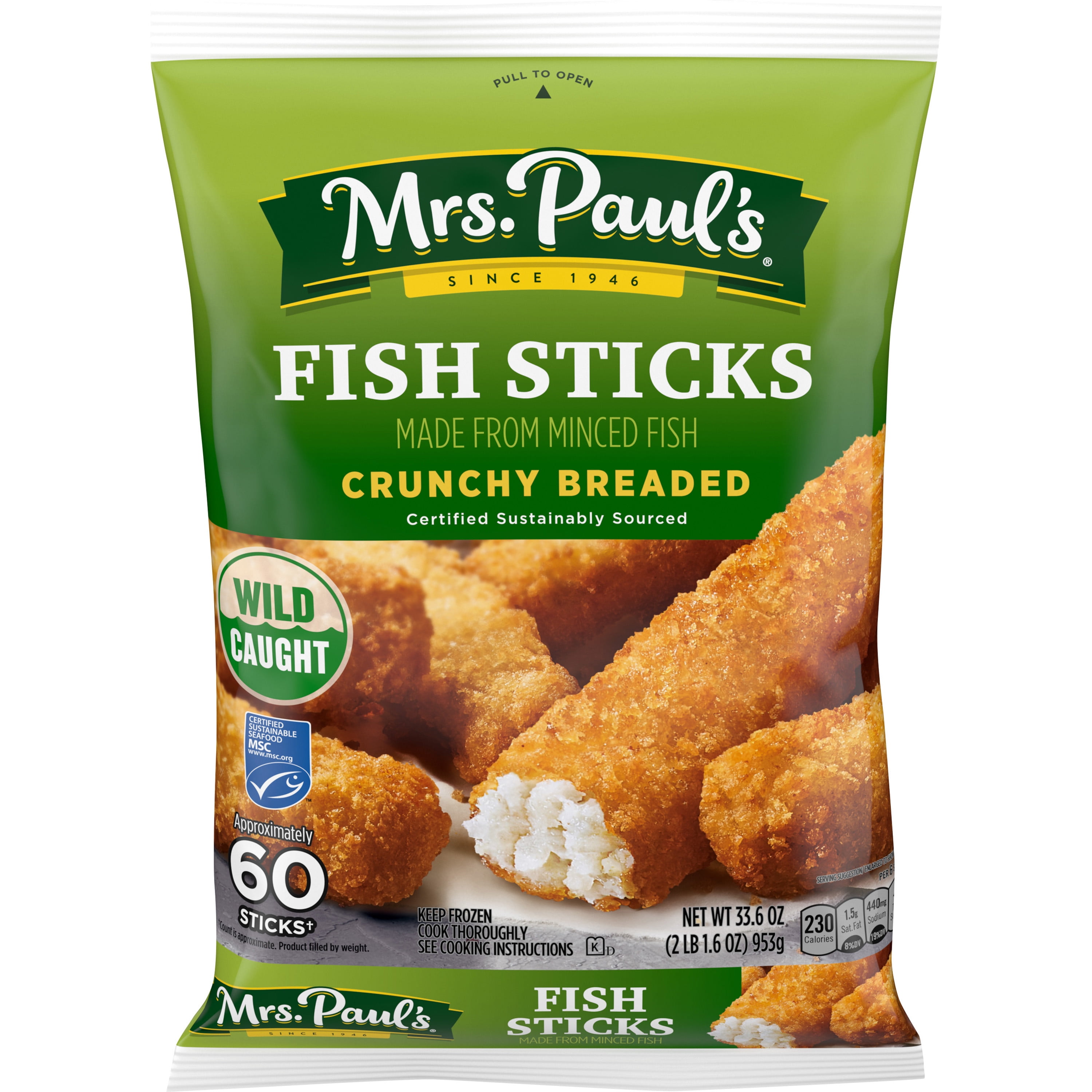 Mrs. Paul's 100 Real Fish Crunchy Breaded Fish Sticks, 60