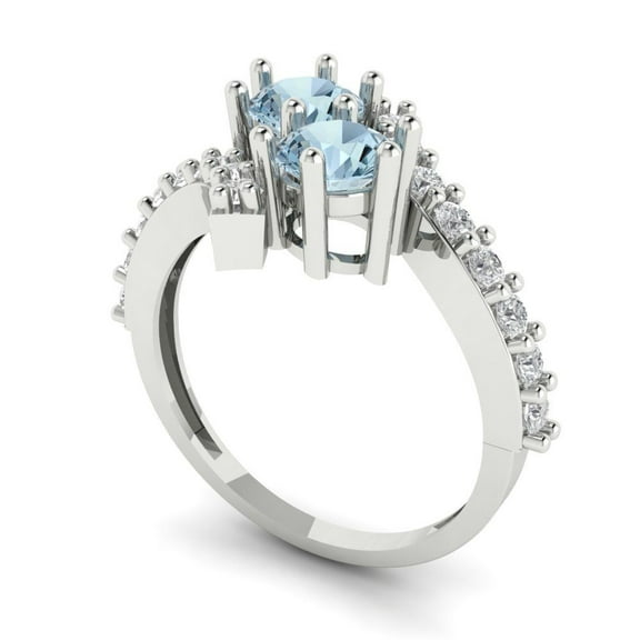 1.98ct round cut blue natural aquamarine 18k white gold Bridal Wedding Engagement Promise Anniversary Ring for Women size 3.75