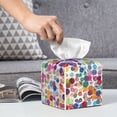 thumbnail image 6 of Logiee Tissue Box Cover 5X5X5'' PU Leather Tissue Holder Square Tissue Cube Box Organizer for Bathroom Vanity Countertop,Car,Night Stands,Office,Home,Kitchen (Colorful Watercolor Dots), 6 of 8