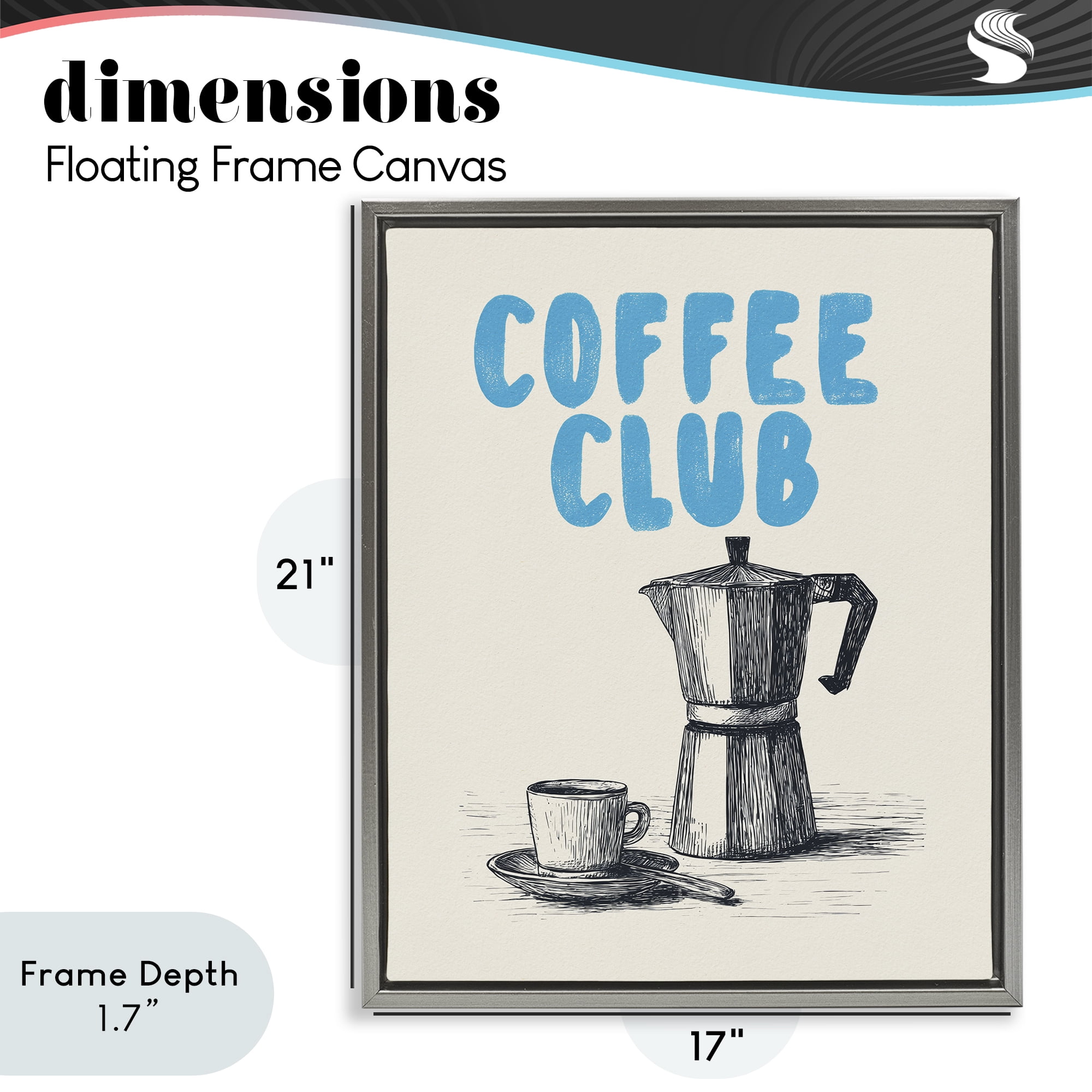 Stupell Industries Coffee Club Retro Drawing Gray Framed Floater Canvas Wall Art, design by Andreas Magnusson