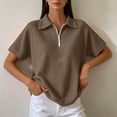 thumbnail image 5 of Otntypg Women's Quarter Zip Short Sleeve Tops Lightweight Casual Waffle Knit Collared Golf Shirts Loose Fit Dressy Textured Pullover Blouse, 5 of 8