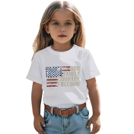 lnmuld Independence Day Boys Girls Freedom Patriotic T-Shirt Soft Cotton Crew Neck Short Sleeve 4th of July Kids Casual Top Size:3-4 Years