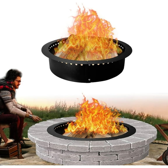 FEBTECH - Smokeless firepit ring -  45" ,Steel Round , Foldable Fire Pit Ring with Air Vents and Coller Support - fire pit ring