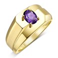thumbnail image 4 of RYLOS Men's Rings Yellow Gold Plated Silver Ring Classic Solitaire 7X5MM Oval Shape Gemstone Designer Band Amethyst February Birthstone Rings For Men Size 8, 4 of 5