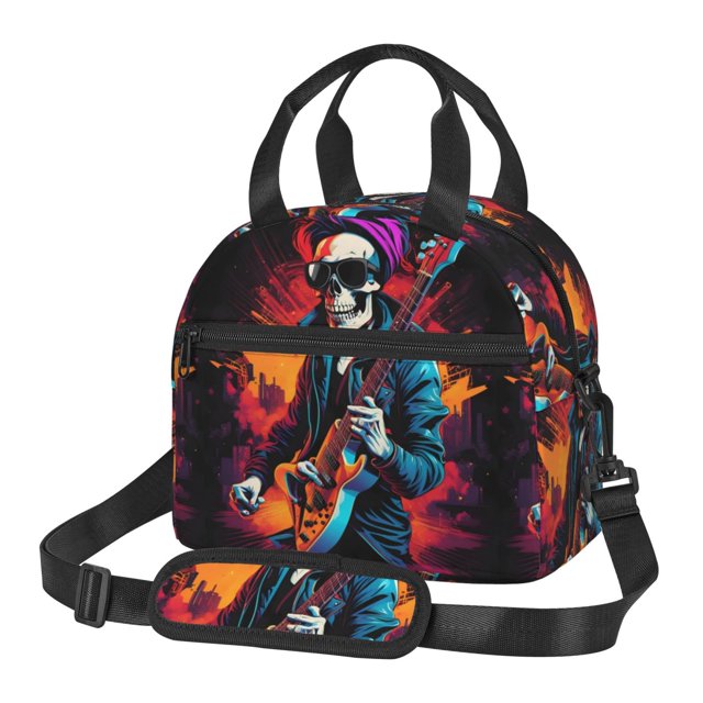Balery Rock Skull Singer Bolsa de Almuerzo Impresa, Caja de Almuerzo Reutilizable, Bolsa Térmica Aislada para Almuerzo, Bolsa Antiderrames