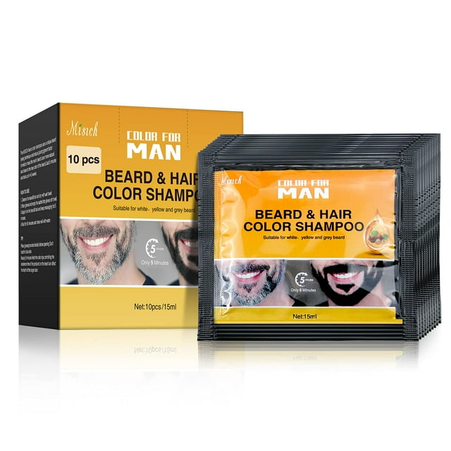 Tinte negro para barba para hombres, coloración instantánea, oscurecimiento de patillas, bigote y cuidado del vello facial (paquete de 10)