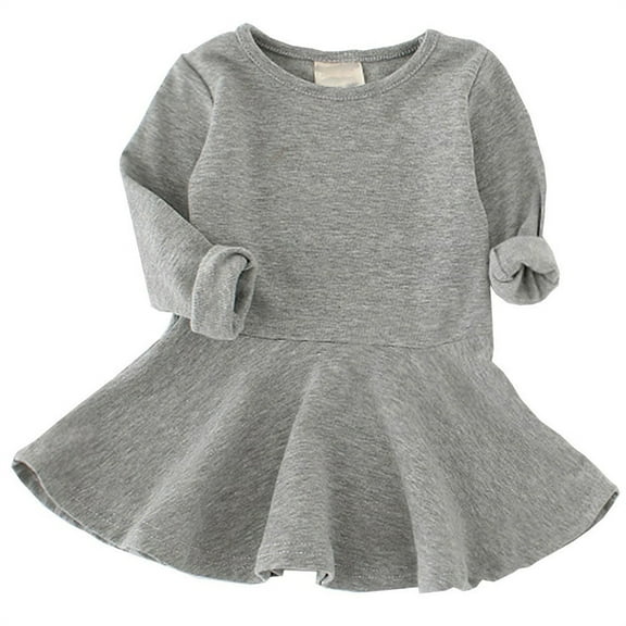 XXWXYD Toddler Baby Girls Long Sleeve Cotton Dress Solid 𝖱uffle Tops Comfortable Soft Casual Play 𝖱uffled Bodice Baby Dress Outfit Daily Wear Baby Cotton Gown