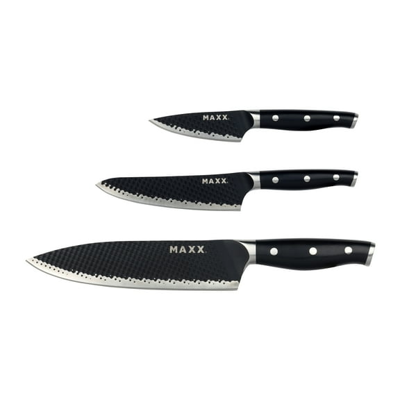 Kalorik MAXX 3-Piece Professional Chef, Prep, and Paring Knife Set, in Stainless Steel/Black (SAK 51317)