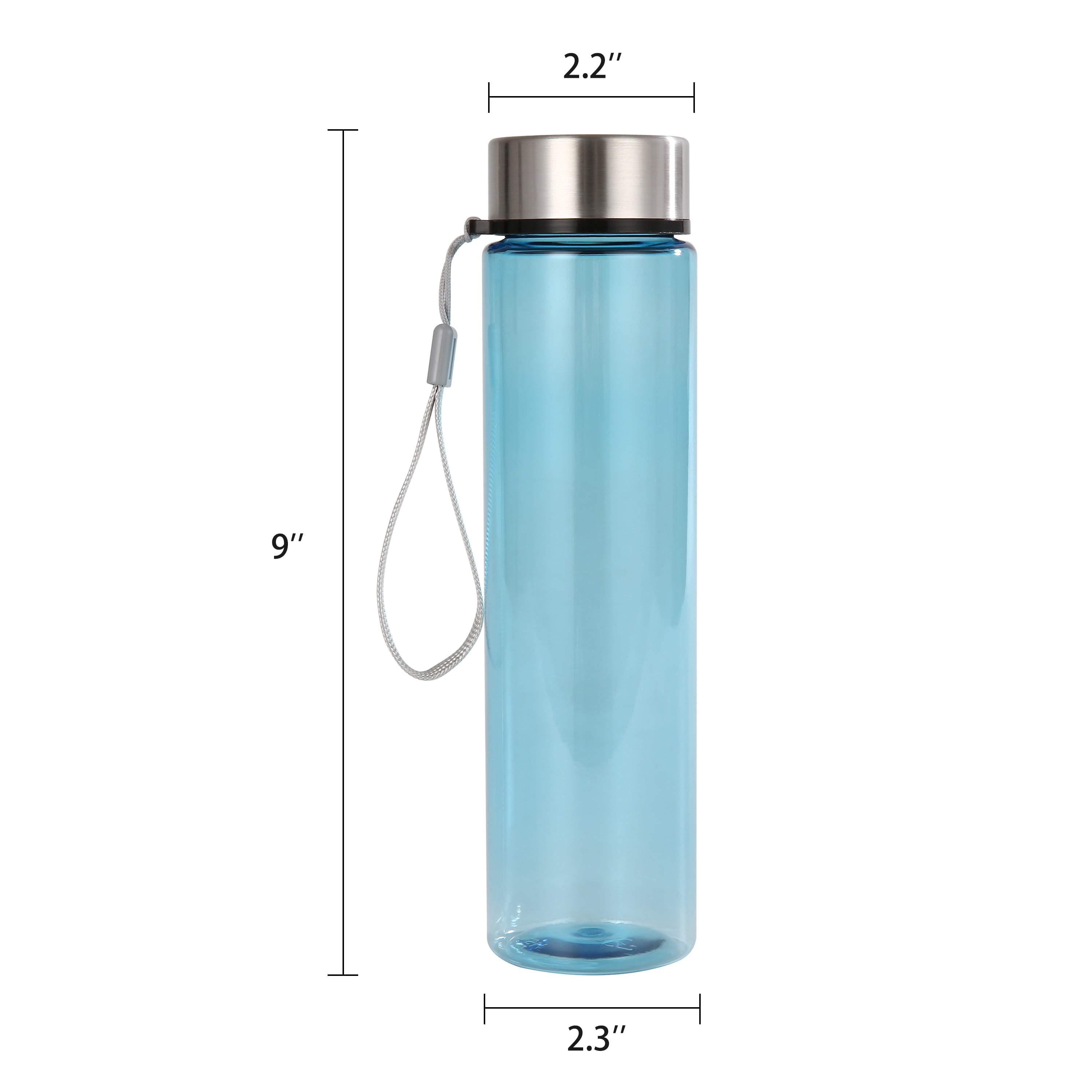 Mainstays 18oz Plastic Blue Water Bottle Stainless Steel Screw Cap Lid with Strap