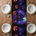 thumbnail image 6 of Halloween Table Runner - 120 Inch Long, Kitchen Dining Table Runner Dresser Scarves, Horror Pumpkins Halloween Dark Castle Purple Farmhouse Decor for Coffee Tables Wedding Party Banquet, 6 of 8