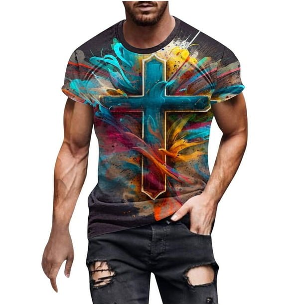 Camisetas de Manga Larga para Hombres Imprimir Camiseta de Cuello Redondo de Manga Corta, Top de Moda Casual para Primavera Y Verano