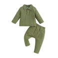 thumbnail image 1 of Mialoley Kids Boys Fall Outfits Solid Color Turn-Down Collar Long Sleeve Tops and Elastic Waist Long Pants 2Pcs Clothes Set, 1 of 9