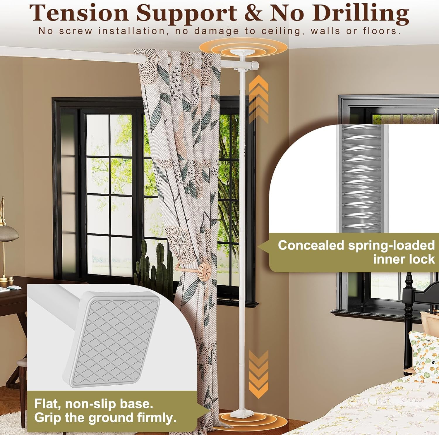 Room Divider for Room Separation, Tension Curtain Rods No Drilling, 4-10ft(H) 28-70inch(W) Adjustable Temporary Privacy Wall Divider, Heavy Duty Freestanding Space Partition Separator, White
