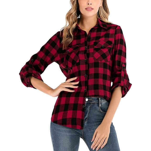Matchstick Women Long Sleeve Flannel Plaid Checked Shirt (XS-XXL)