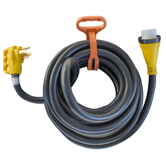 Offex 30' 125/250 Volt 50 Amp Marine Type Pigtail Extension Cord with Roll Up Carry Strap - Yellow, Black