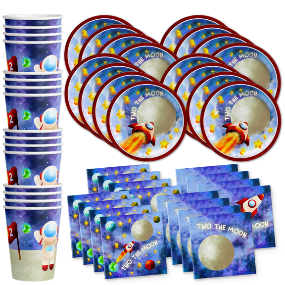 Two the Moon 2nd Birthday Party Supplies Set Plates Napkins Cups Tableware Kit for 16
